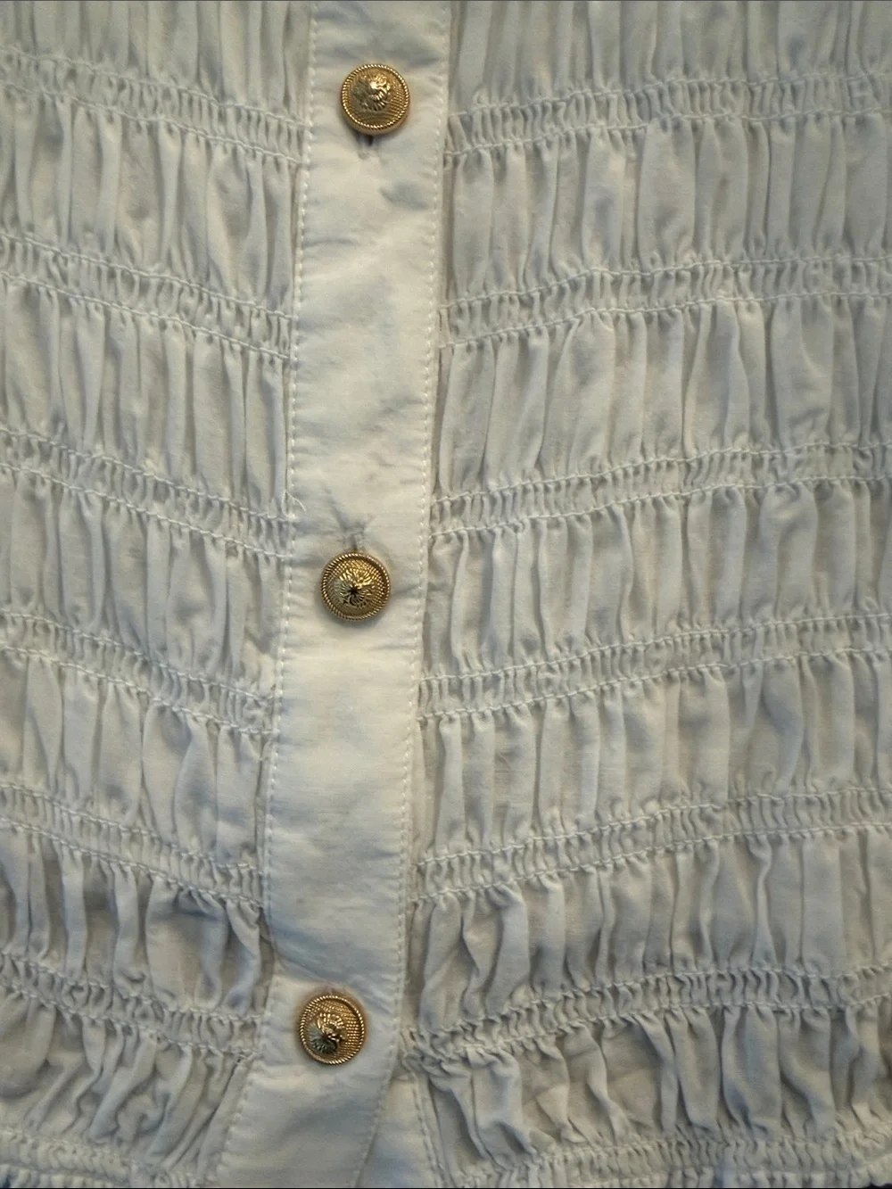 Worn once, J. Crew White Short-Sleeve Smocked Button-Down Shirt
